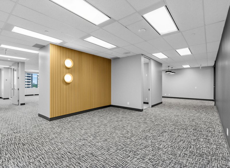 Reception with wood feature wall